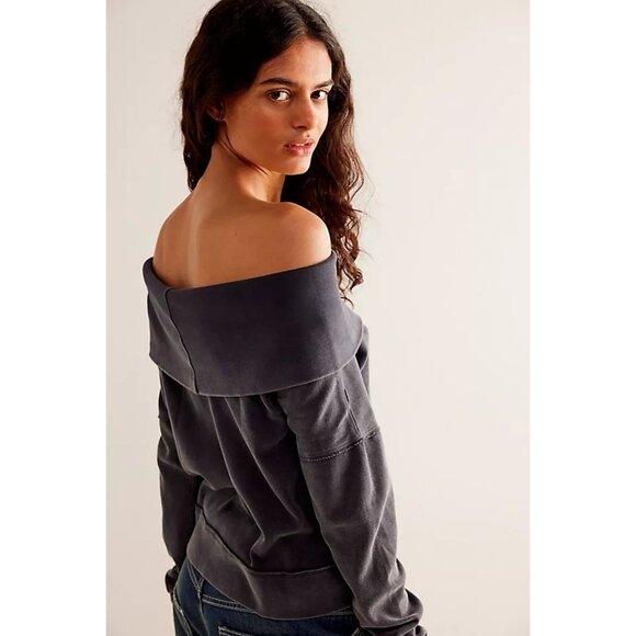 We The Free Small Not The Same Tee Off the Shoulder Grey Boho Slouchy - Picture 8 of 10